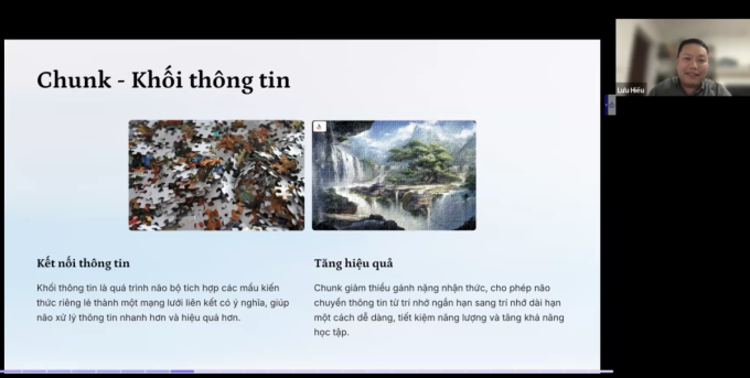 Phương pháp Chunking (Lập khối thông tin) được anh Lưu Hiếu đề cập là một trong những cách hiệu quả giúp não bộ xử lý thông tin nhanh hơn và tiêu tốn ít năng lượng hơn. Ảnh chụp màn hình